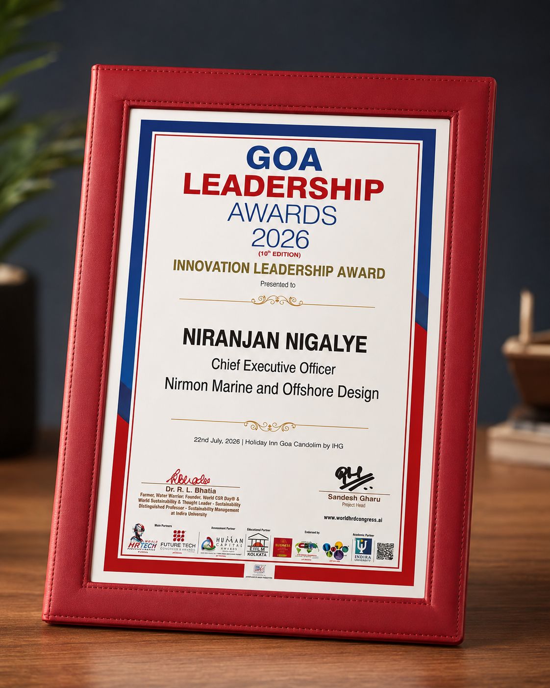 Goa Leadership Awards 2026 - Innovation Leadership Award presented to Niranjan Nigalye, CEO Nirmon Marine